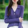 Stylish Slimming Lapel Knit Cardigan with Long Sleeves for Women's Spring and Autumn