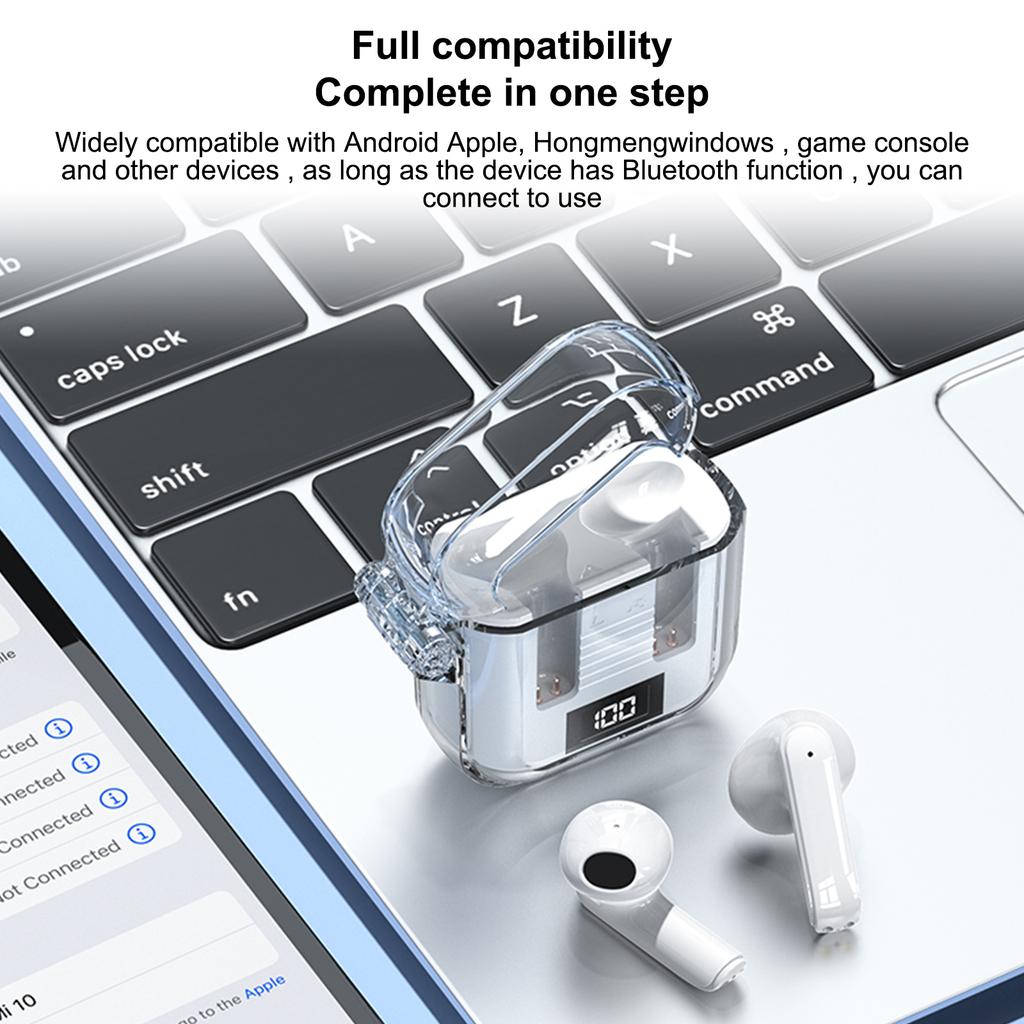 New Four Color Transparent Compartment TM90 Low Energy Consumption Digital Display In Ear Wireless Bluetooth Headset