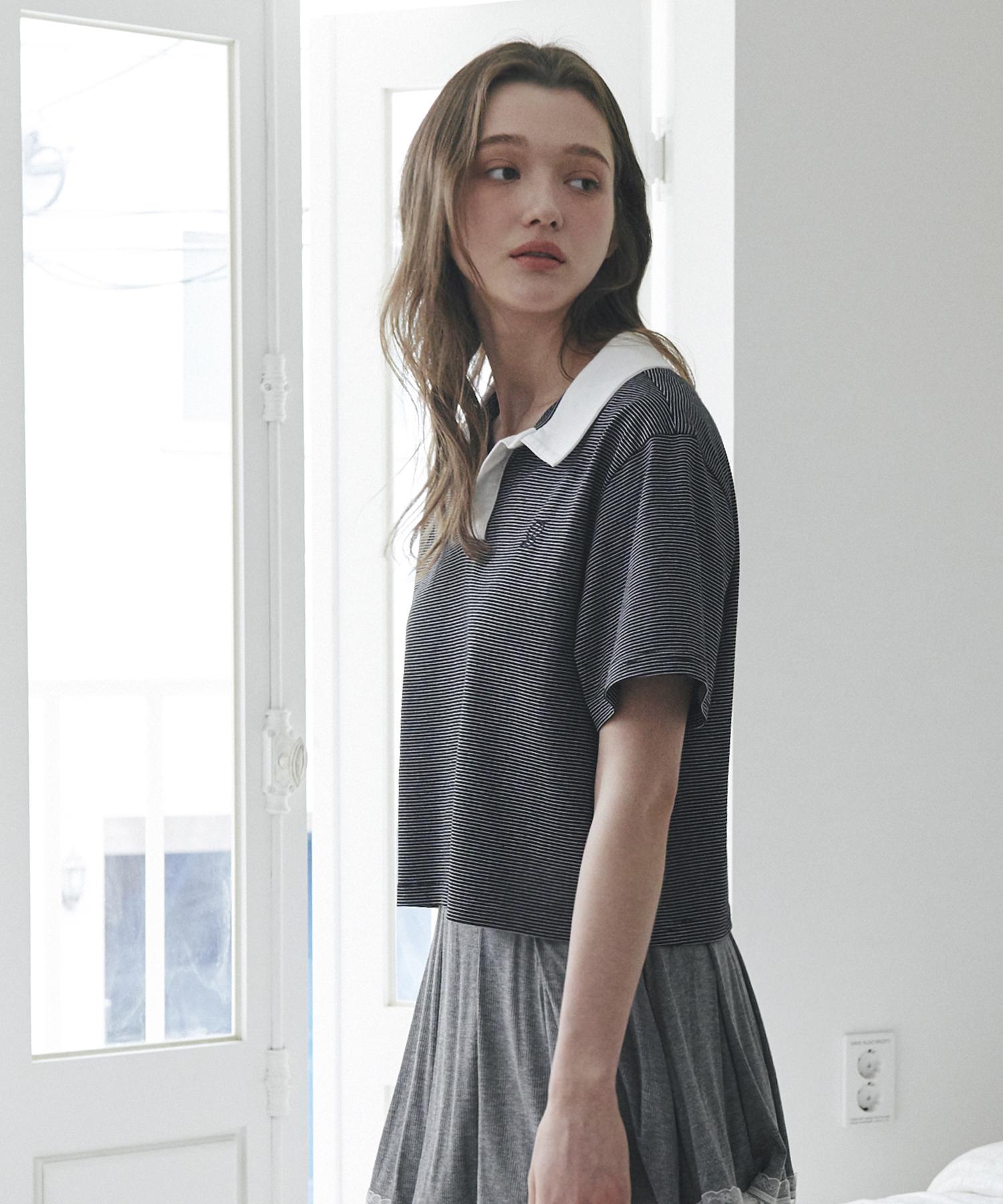 Belloel Striped Color Block Polo Shirt Black Free