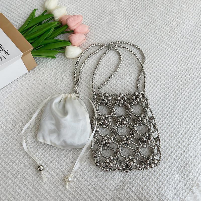 Stylish Girls Woven Handbag Adorable Mini Chain Crossbody Bag For Boys And Girls Silver