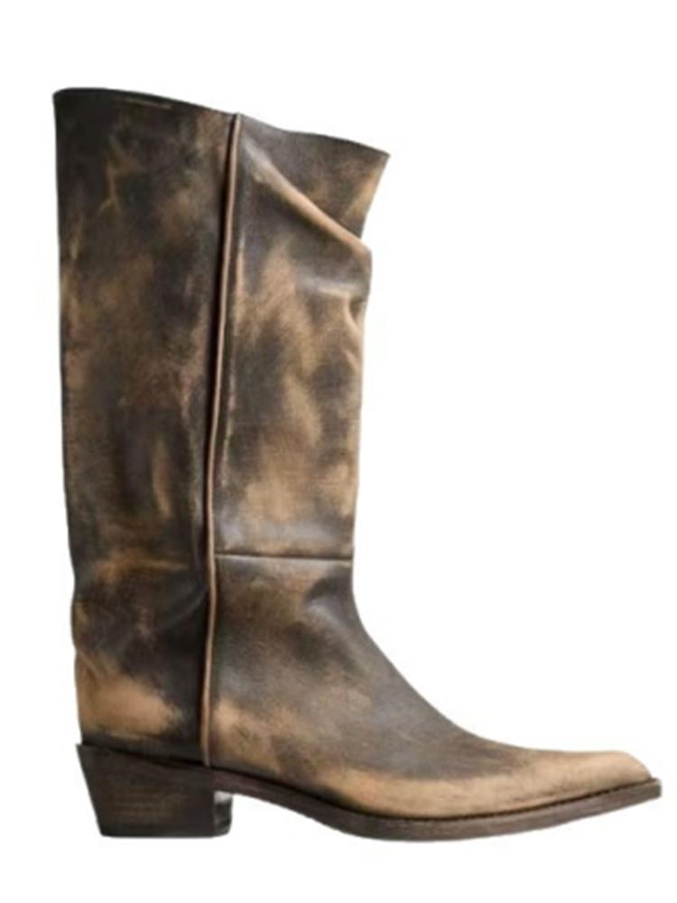 Autumn And Winter New Mid Length Pleated Women'S Boots With Pointed, Thick, Low Heel Casual Knight Boots 35-46 Calf Boots