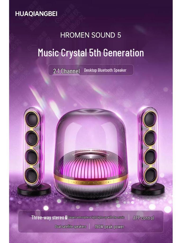 Crystal 5 Bluetooth Speaker: Desktop Stereo Surround Sound with App Control for Home Use