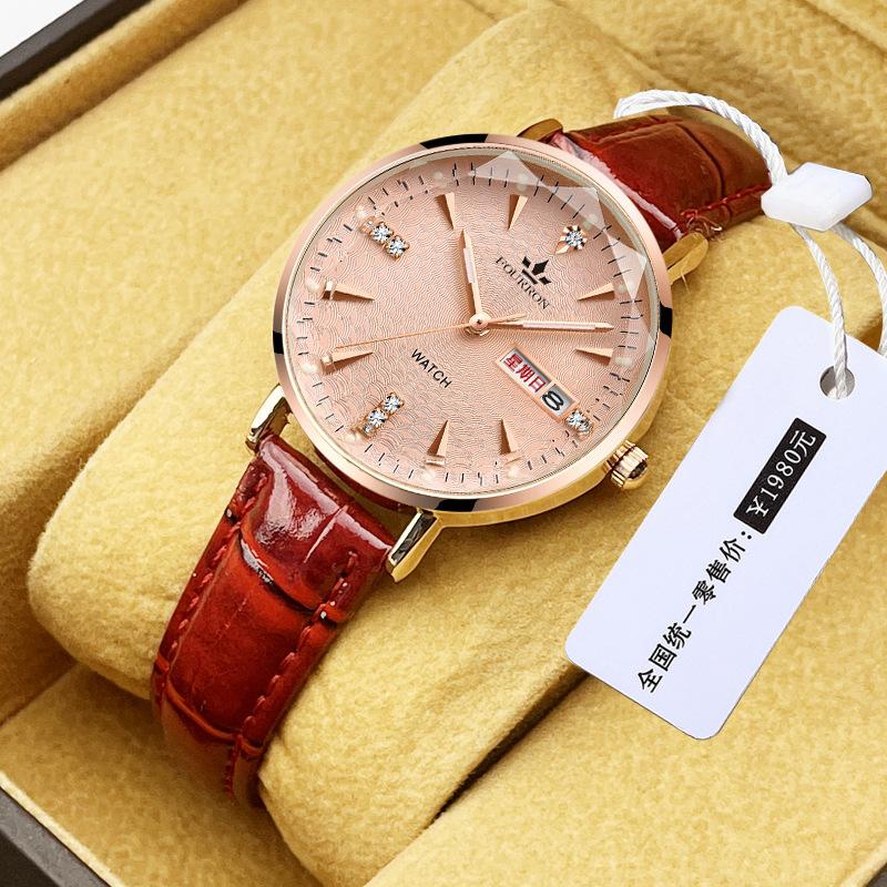 Ladies watch Milan with fashionable and simple thin double calendar diamond-encrusted waterproof women's model
