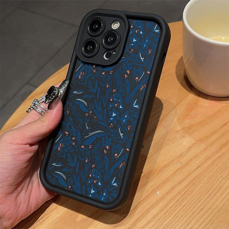 Simple blue line flowers and plants are suitable for Apple 16/15/14 promax mobile phone case 13/12 soft xr/xs anti-drop 11