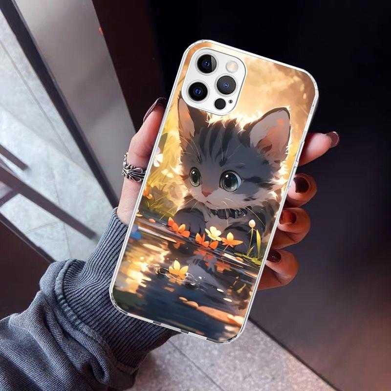 Cartoon Cute Cat Fish Aesthetic Phone Case For iPhone 17 Air 11 13 Mini 14 15 Plus 16 12 Pro Max 16E SE 7 8 Pattern Soft TPU Bac