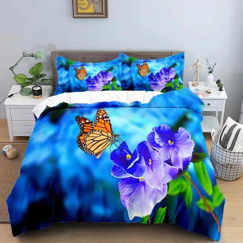 Butterfly Duvet Cover Set Polyester 3D Purple Butterfly Bedding Set Dreamy Night Butterfly Quilt Cover King Size Comforter Cover