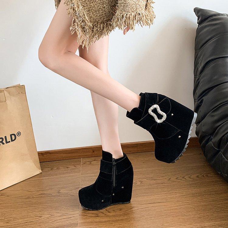 2024 Shoes for Women Ankle Women's Boots Platform Rome Boots Women Crystal Buckle Round Toe Side Zip High Wedges Shoes Female