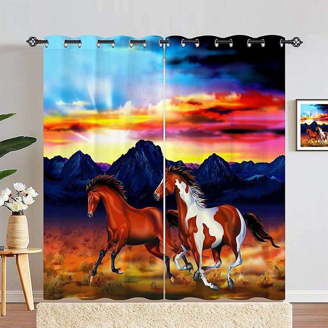 Horse Blackout Curtains For The Bedroom Animal Drapes In Living Room Curtin For Window Home Decor High Shading (70 %-90 %)2 Panel