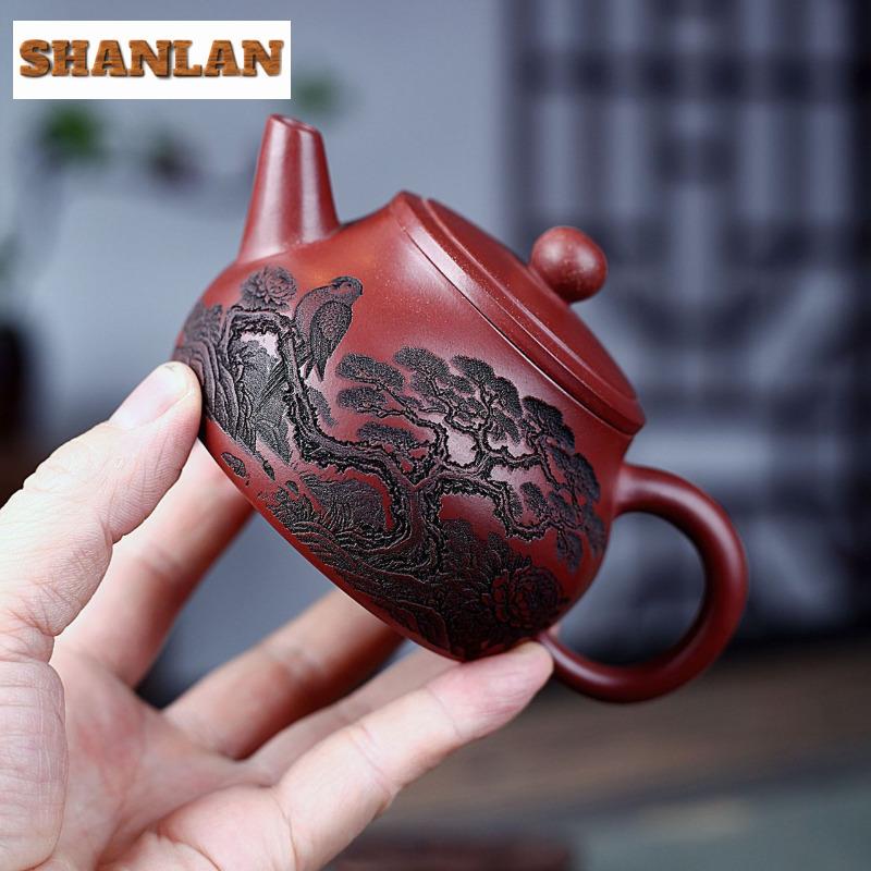 220ml Vintage Yixing Purple Clay Teapots Handmade Pine Pot Raw Ore Dragon's Blood Sand Kettle Zisha Tea Set Collection Supplies