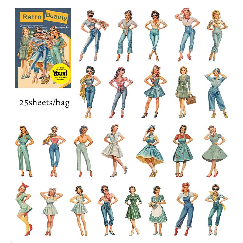 

Mr. Paper 25 sheets/pack female character stickers multi professional clothing female clothing stickers Children s Day gifts
