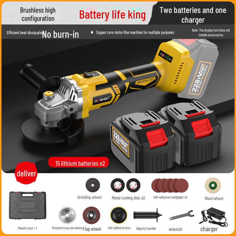 Brushless Lithium-Ion Angle Grinder with HD Display, High Power, and Long-Lasting Large Battery Capacity