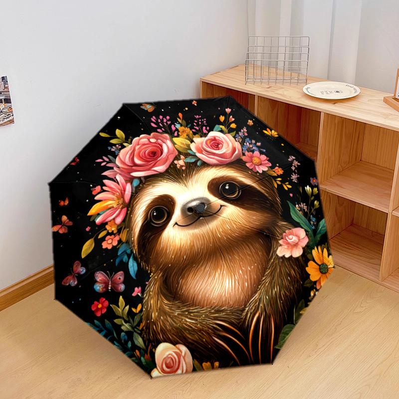 1 PC Automatic Folding Umbrella - Sloth Pattern, Portable & Foldable Design with 8 Ribs, Christmas Birthday Gifts