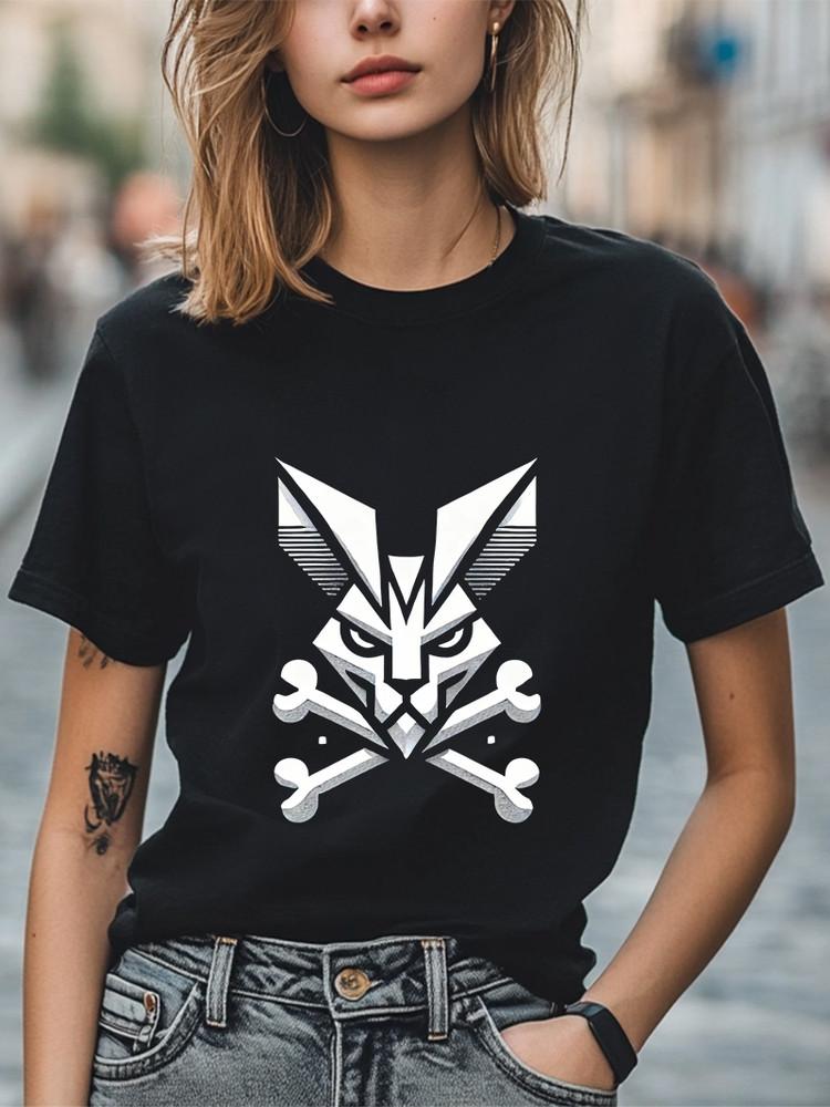 Mechanical Bunny Skull T-Shirt White Crossbones Design Edgy Streetwear Tee Unisex T-Shirt S