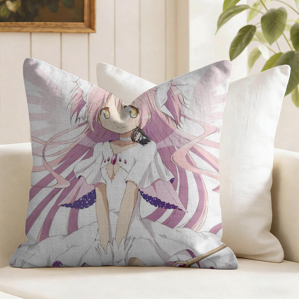 Puella Magi Madoka Cute Cushion Cover Eco Linen Pillow Case DoubleSided Print Breathable Durable Zipper Home Decor Gift
