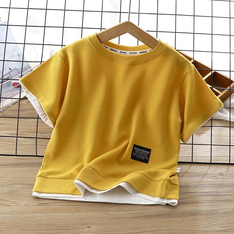 Children's Summer T-Shirt Cotton Waffle Weave Two-Piece Set (Short-Sleeve) for Boys