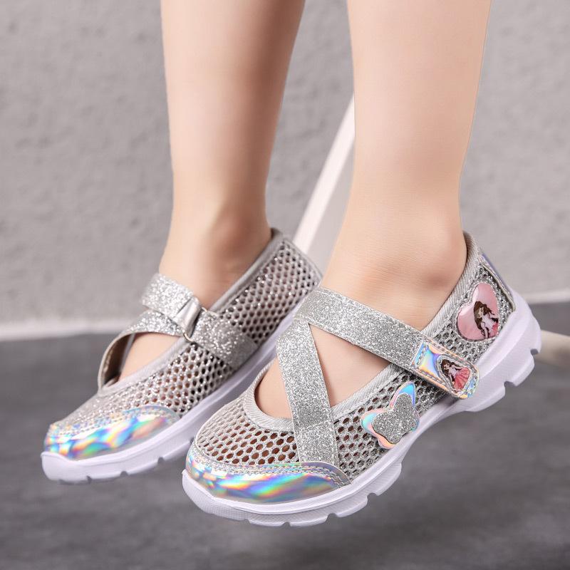 Summer Girls Princess Shoes Children's Shoes New Girls Single Net Shoes Medium and Older Children Soft-soled Sports Shoes Casual Shoes