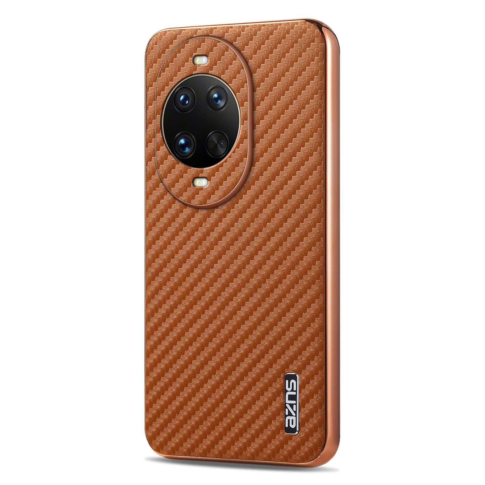 

AZNS For Huawei nova 14 Pro 5G Case Electroplating Carbon Fiber Texture PU+TPU Phone Cover Brown