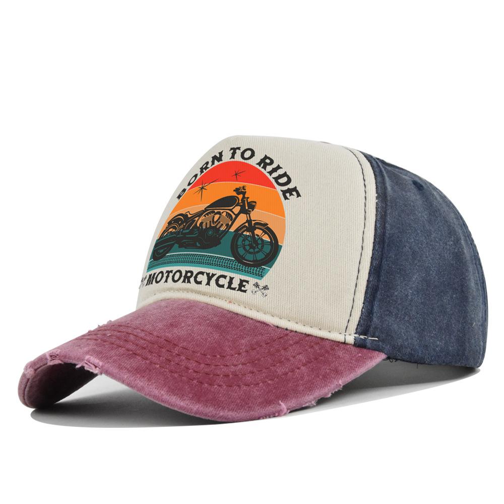 Fashion Motorcycle Baseball Caps for Men Women Retro Printed Caps Cotton Sponge Truck Caps Men's Washed Old Sun Hat Casquette