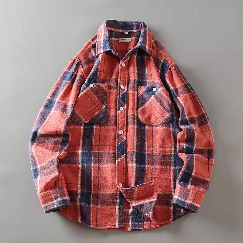 Excess Export Stock Brushed Thickened Soft Breathable Fashionable Trendy Plaid Turn-Down Collar Long-Sleeve Casual Shirt