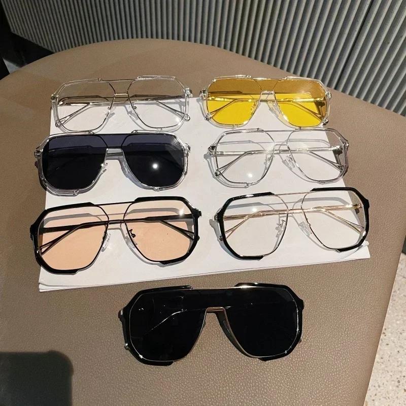 Unisex Fashionable Double Bridge Oversized Sunglasses UV400 Protection Retro Large Frame for Men Women