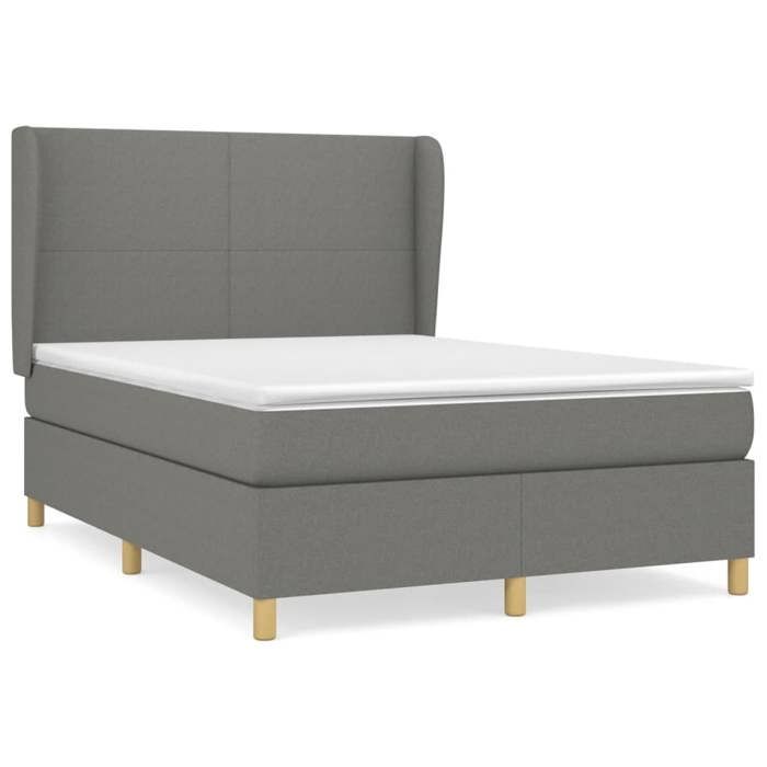VidaXL Lit à sommier tapissier avec matelas Gris foncé 140x200cm Tissu - Modèle 3128366
