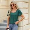 Letnia koszulka damska Modna, prosta koszulka z kwadratowym dekoltem i płatkami, z nadrukiem i luźnym T-shirtem