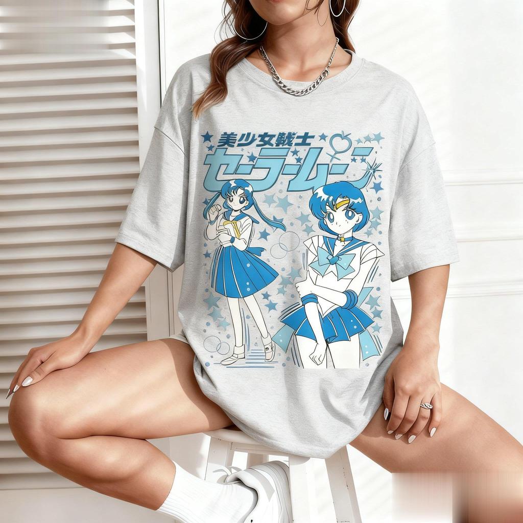 Sailor Moon T-shirt Anime Japanese Cartoon Women's Short Sleeve Cotton Tops Casual Kawaii Streetwear Summer Trendy Graphic Tee