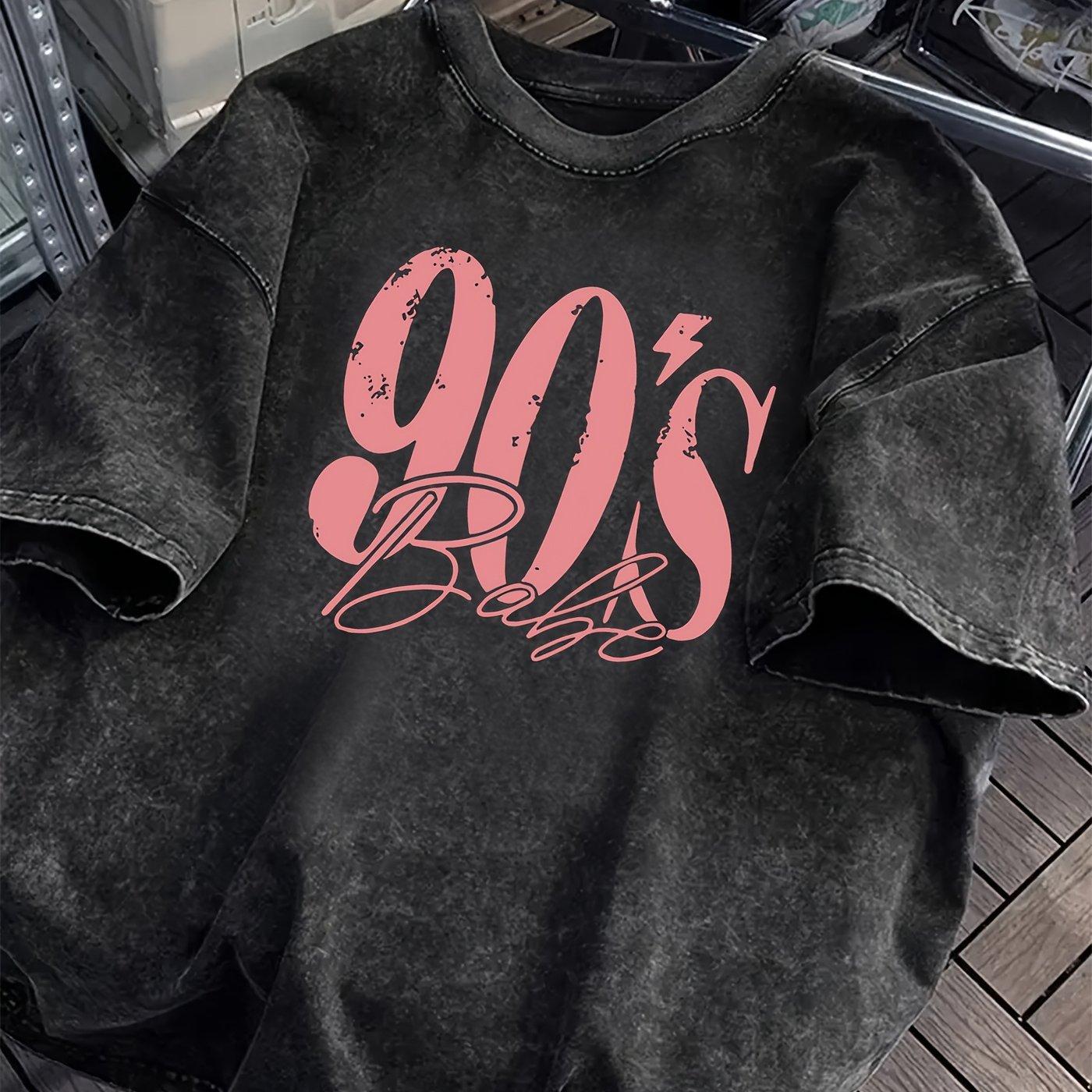 90s Babe Slogan Printed Tshirt Women and Unisex Retro Washed Top Springsummer Loose Short Sleeved Unisex Tshirt M