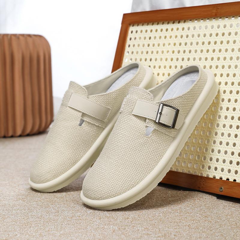 Fashion 2025 Men's Linen Covered-Toe Slides Summer Breathable Indoor Outdoor Slippers Plus Size Comfort Casual Office Commute Footwear