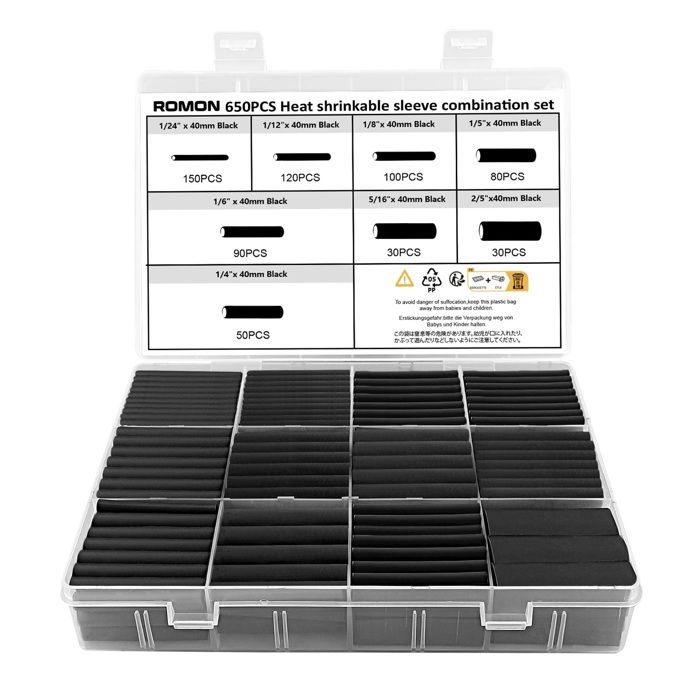 Romon 650 Pièces Gaine Thermorétractable Noir Etanche, Gaine Retractable pour Fil Electrique