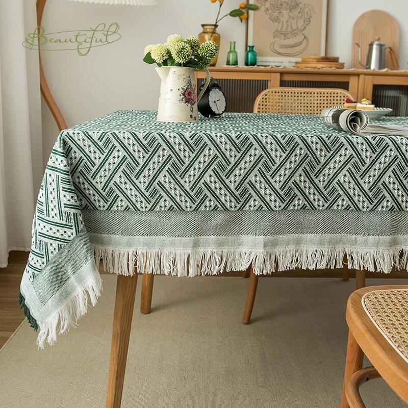 French Linen Cotton Solid Color Lace Tablecloth, High-end Rectangular Table Cover for Dining Table and Coffee Table