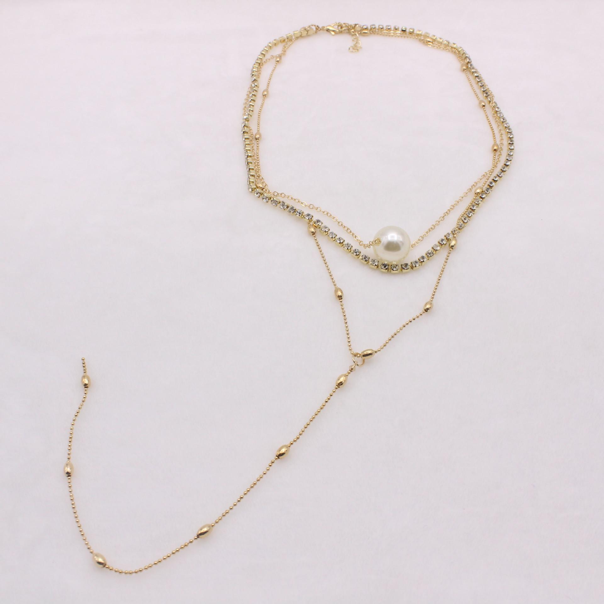 Hot Selling Tassel Multi-layer Necklace: European & American Fashion Crystal Pearl Sweater Chain for Women золотой