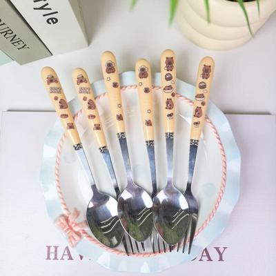 Portable Cartoon Capybara Stainless Steel Tableware Cutlery Two-Piece Set Fork Spoon Student Dinnerware Sets Kitchen Tableware