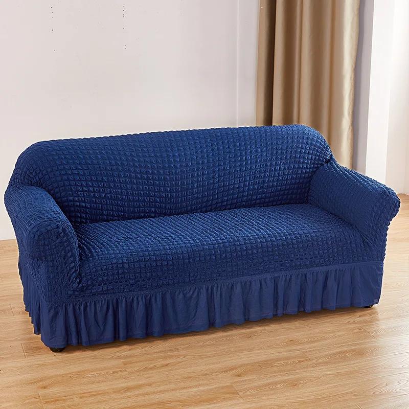 Bubble Gauze Sofa Cover with Skirt Hem All Inclusive Elastic Dust Cover for Living Room Anti Slip Furniture Protection Slipcover