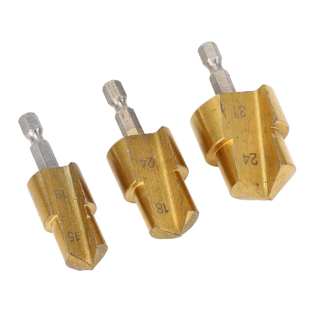 3PCS PPR Pipe Reamer Bits High Carbon Steel PVC Pipe Fitting Expander Step Drill Bit Kit Hex Shank 1