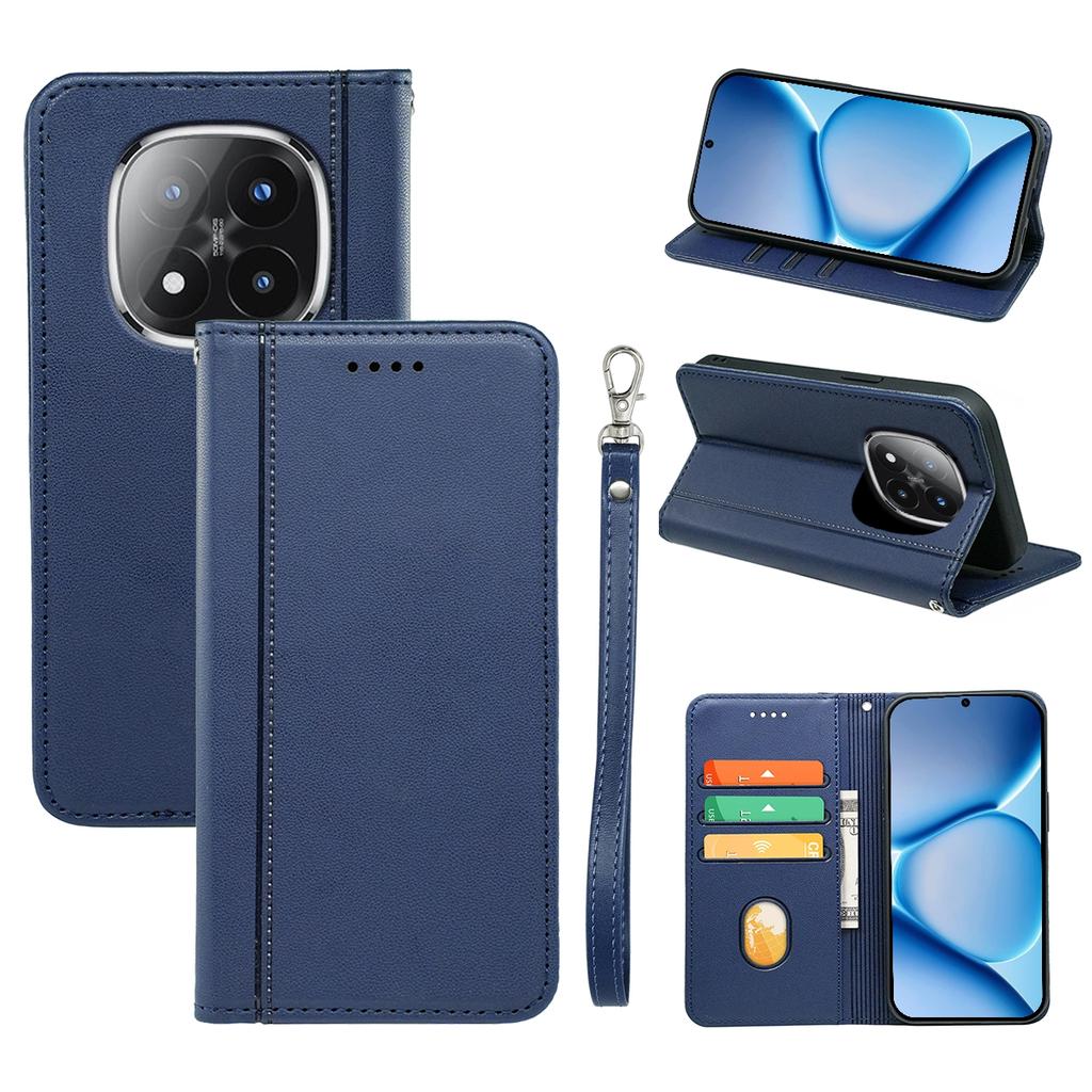For Xiaomi Poco M8 Pro 5G/Redmi Note 15 Pro+ 5G (Global) Wallet Case Magnetic Closing PU Leather Phone Cover with Wrist Strap