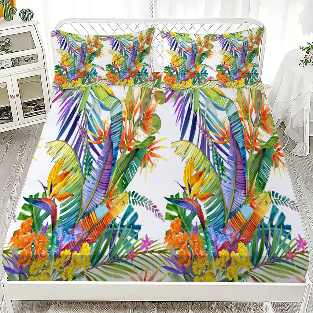 3D Flora Printed Bed Sheet Set Printed Fitted Sheets With 1/2 Pillowcases Custom Suitable for Both Boys and Girls Decor