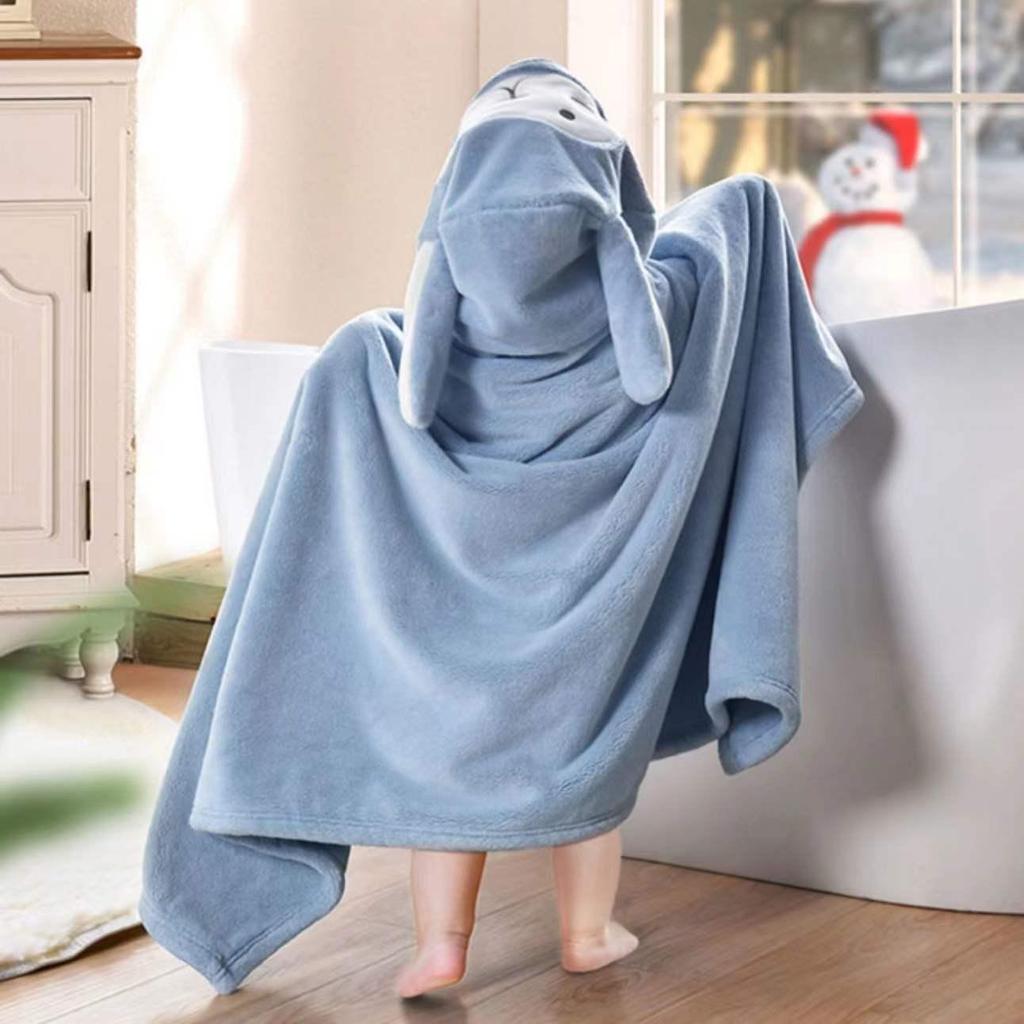 Children's Hooded Coral Fleece Bathrobe - Soft, Absorbent Cape Towel for Boys & Girls.