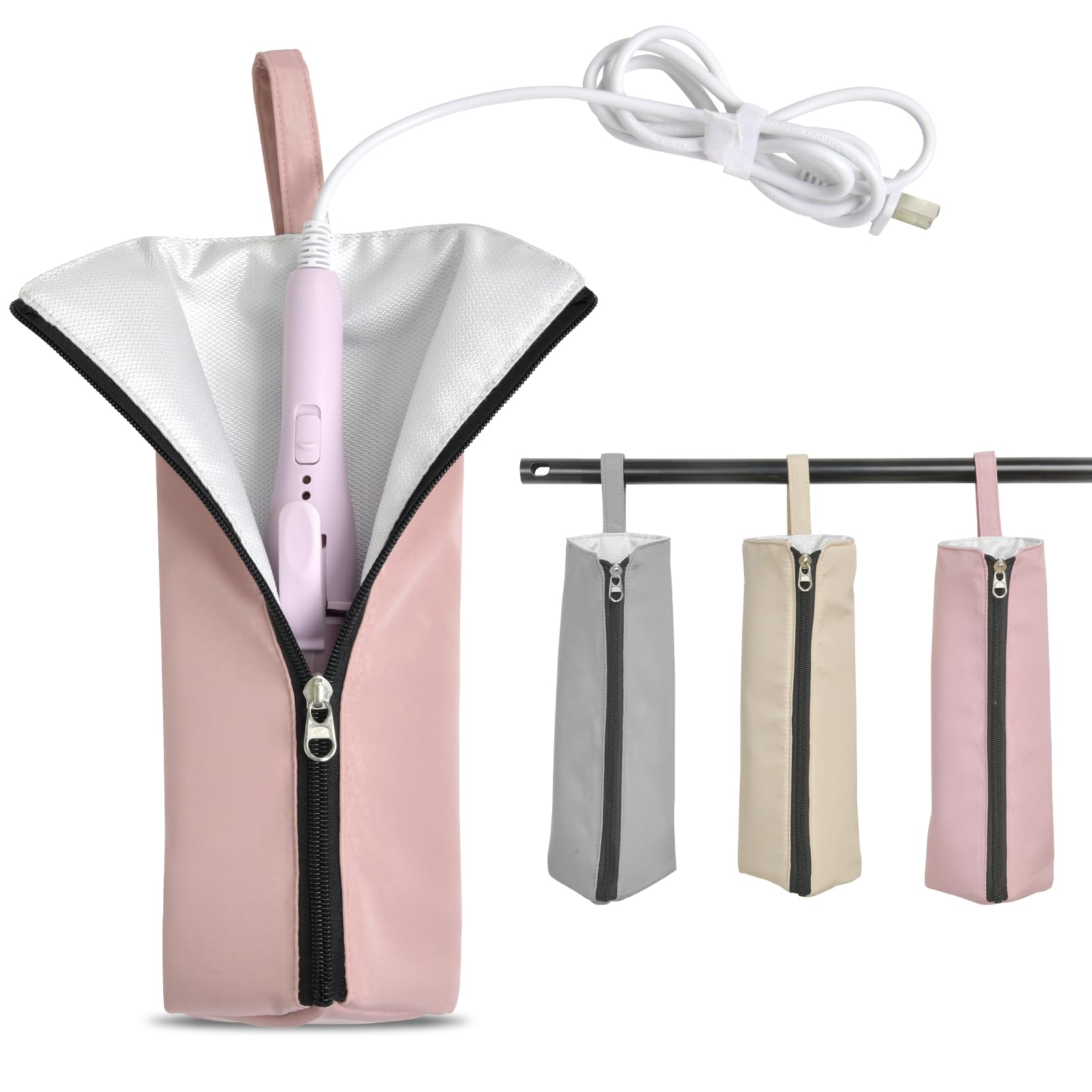 

Чехол для утюжка для волос Ganve с отделением для шнура, Сделано в Портативная мини-сумка для хранения утюжка для волос для милого абрикосово-розового кармана, Подвесная, Термостойкая, Япония,