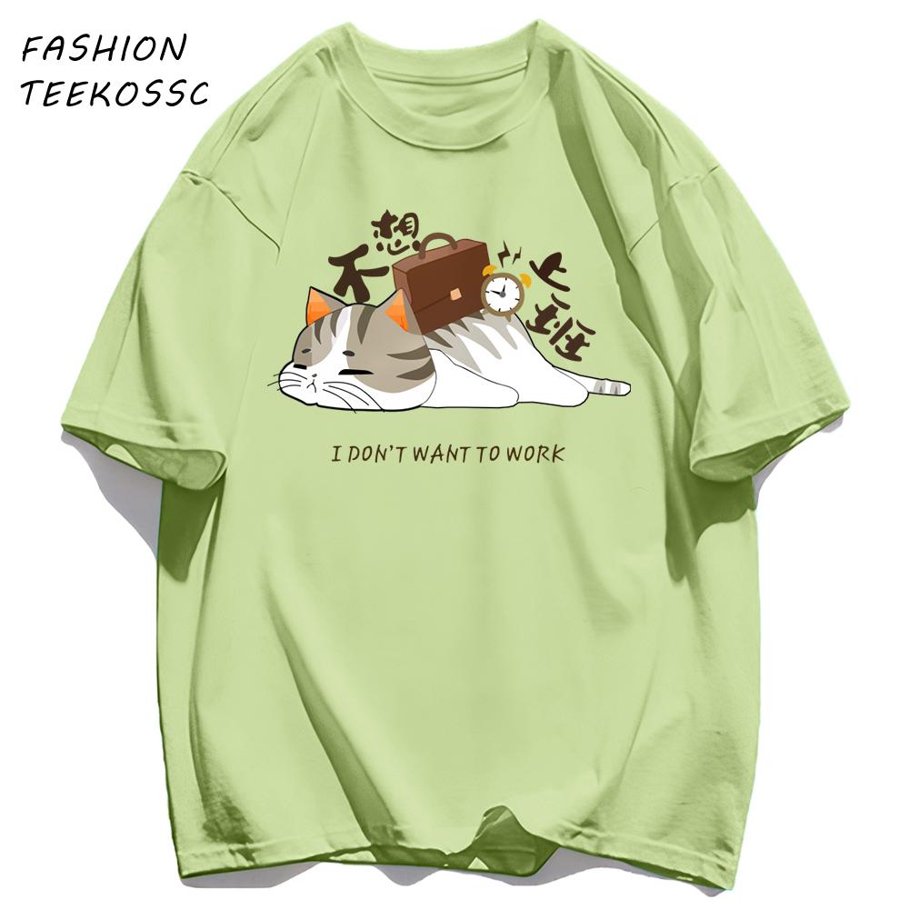 A Tired Working Cat Pattern Men TShirt Casual Oversize T Shirts Hip Hop Cotton Streetwear Summer AllMatch Soft Short Sleeve