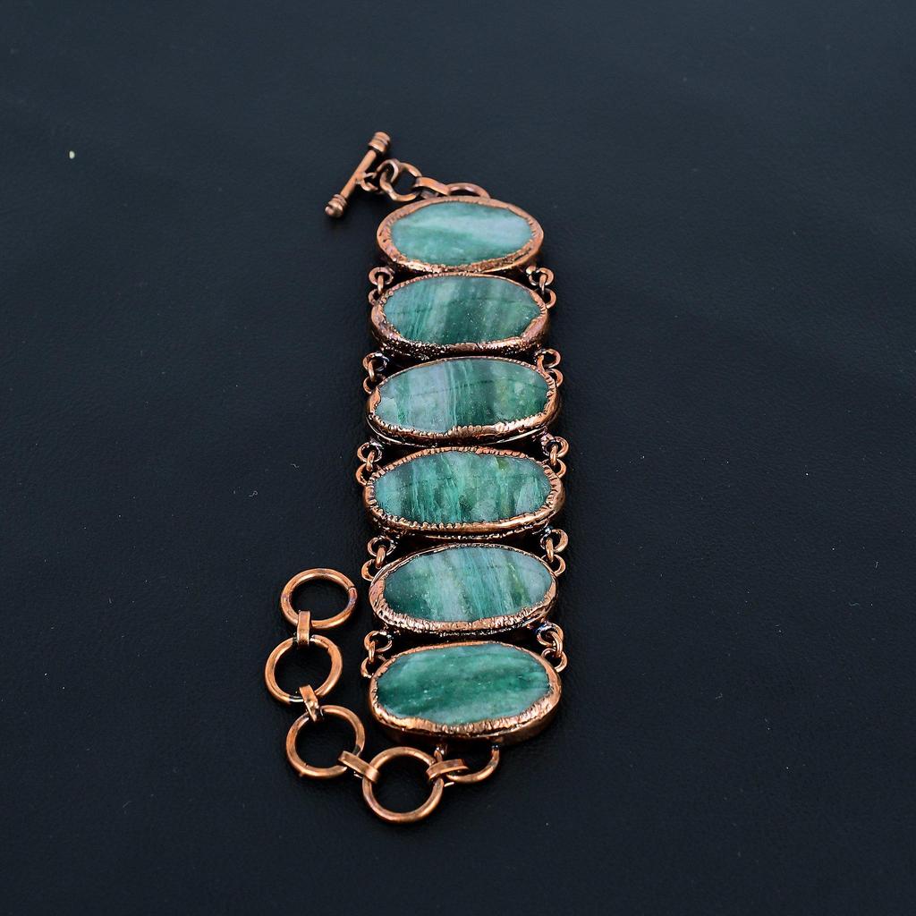Emerald Handmade Gemstone Bracelet, Copper Electroformed Bracelet Antique Jewelry, Adjustable Bracelet Engagement Gift