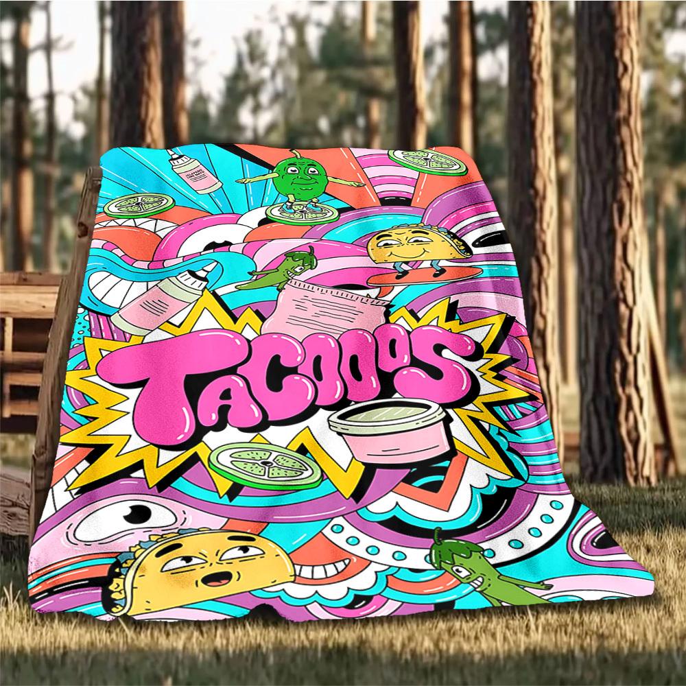 1pc Tacos Outdoor Flannel Blanket, Lightweight Warm Cozy for Travel Camping Office Soft Polyester Fabric