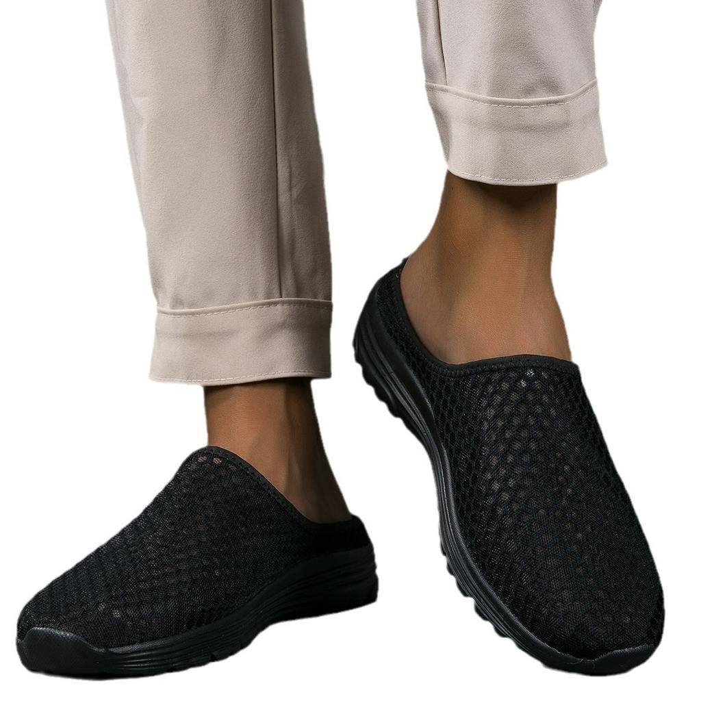 Lazy bag head half slippers summer mesh walking cool slippers large size comfortable sports half