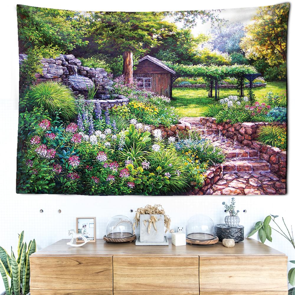 Cabină Pădure Pictură în ulei Tapiserie agățată pe perete Artă minimalistă Boem Misterios Hippie Tapitz Room Decor Home