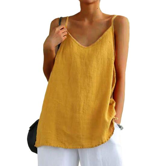 Top da Donna Scollo a V Senza Maniche Canottiere Colore Puro Vestibilità Larga Spalline Sottili Gilet Casual Estivo per Esterno