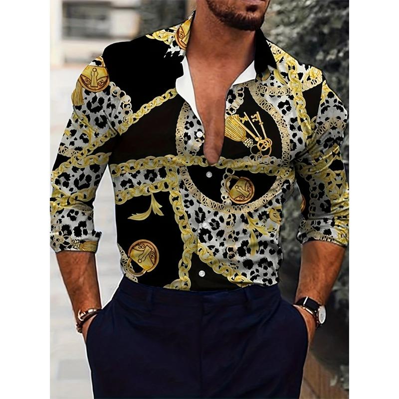 Poker Square Pattern Men's Shirt Red Peach 3D Printed Shirt Casual Loose Aloha Shirt Long Sleeve Collar Top