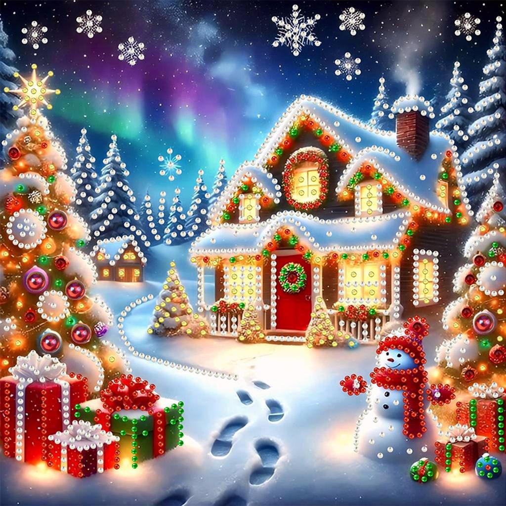 Christmas House Diamond Art Kits for Home Wall Decoration DIY Gem Art Diamond Painting Kits Diamond Dots Gem Art 11.81x11.81in