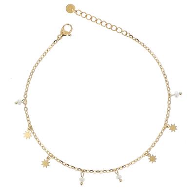[R4492] - Gold White 'Cléopatra' Steel Ankle Chain (mother-of-pearl) - 25cm - 5mm