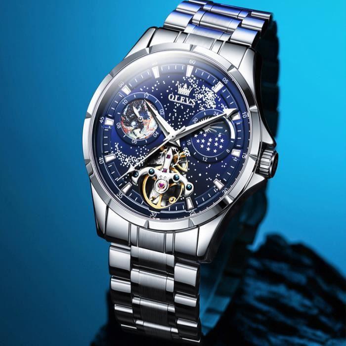 Men's Luxury Brand Automatic Mechanical Chronograph Watch Moon Phase Display Multifunction Steel Bracelet