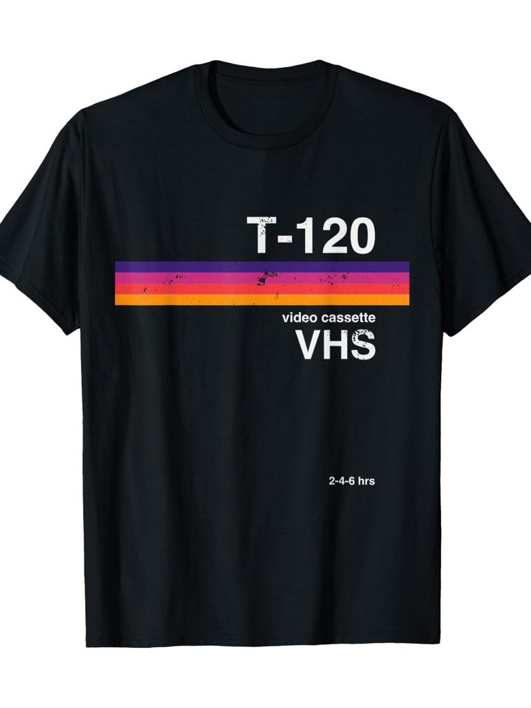 Retro VHS Video Tape Pattern T-shirt - Nostalgic Design From The 80s and 90s, Men's Casual Wear, Retro T-shirt